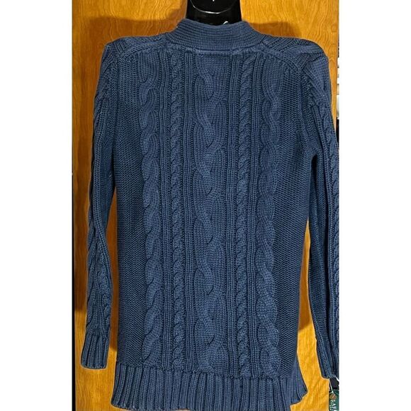 L.L Bean Woman’s Blue Cable Knit Button Front Long Sleeve Nautical Sweater S - Picture 4 of 8